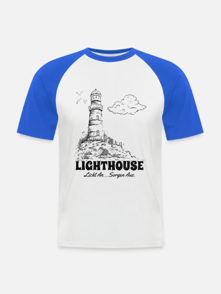 Leuchtturm Sketch Meer Urlaub Spruch - Männer Baseball-T-Shirt - Weiß/Royalblau