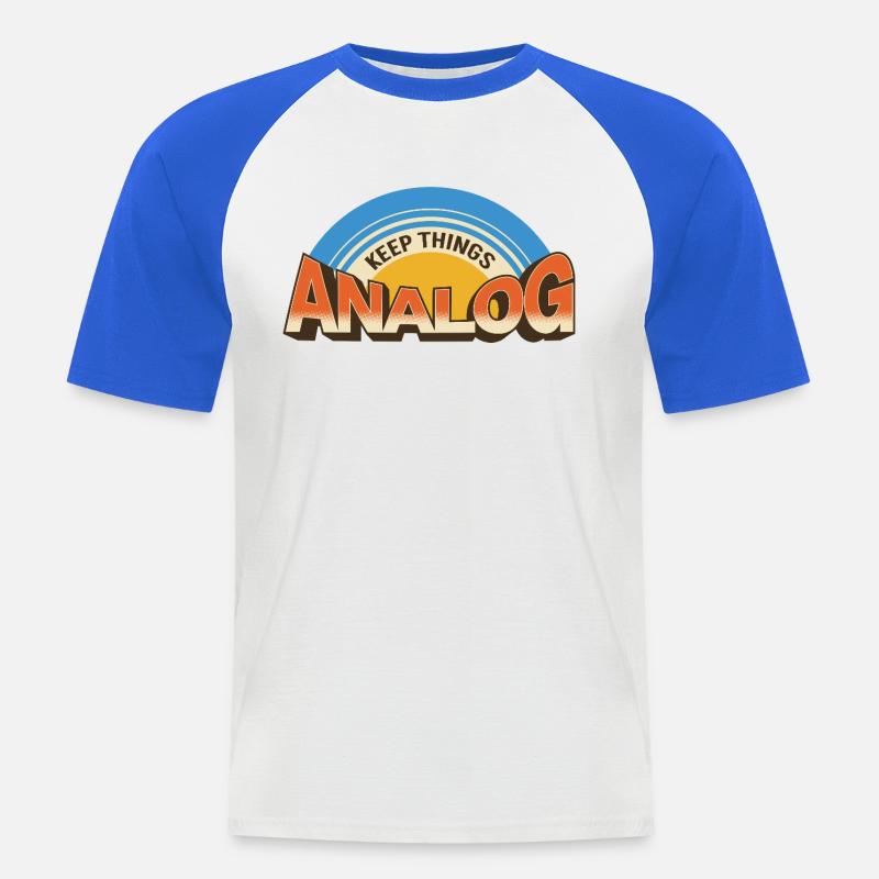 Keep Things Analog – Retro Tech-Statement - Männer Baseball-T-Shirt - Weiß/Royalblau