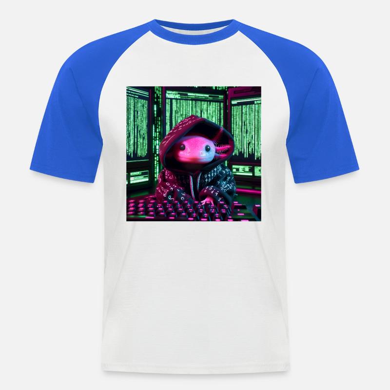 Cyber-Axolotl im digitalen Code-Look - Männer Baseball-T-Shirt - Weiß/Royalblau