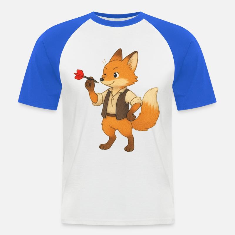 Fuchs beim Darten - Männer Baseball-T-Shirt - Weiß/Royalblau