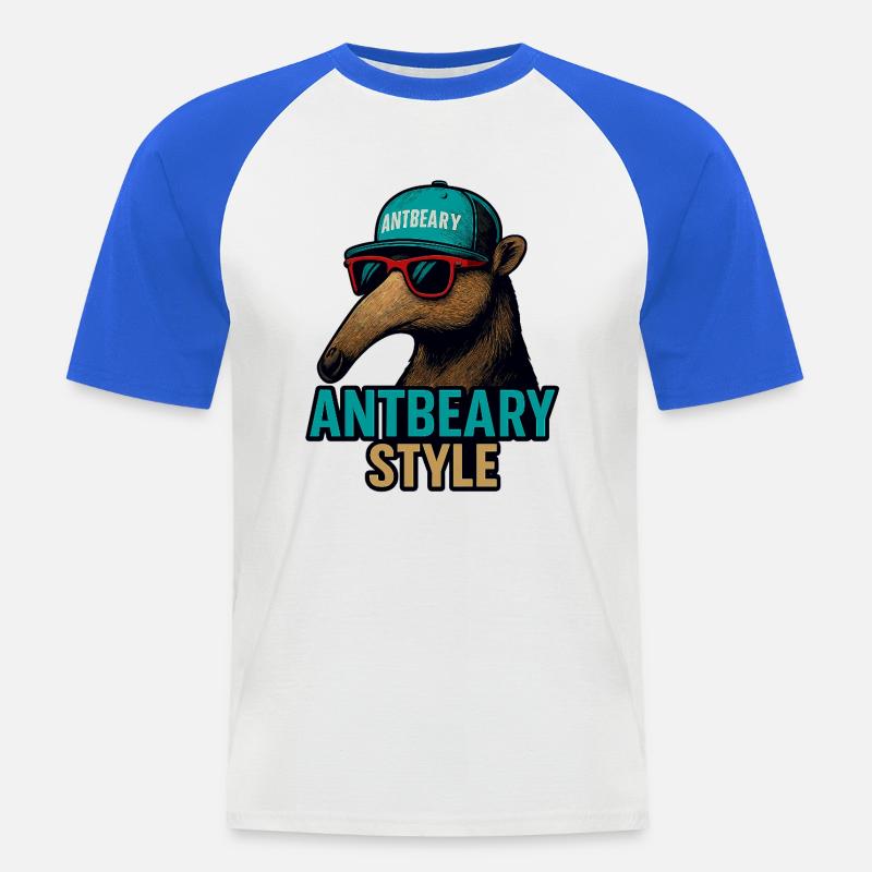 Antbeary Style Aardvark Cartoon - Men's Baseball T-Shirt - white/royal blue