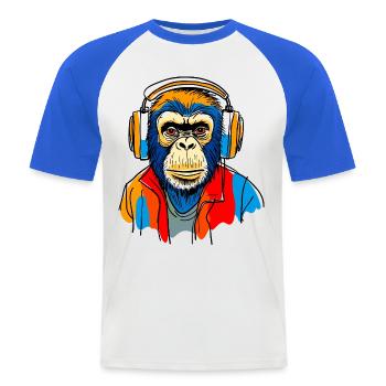 Monkey with headphones - Men's Baseball T-Shirt - white/royal blue - Front