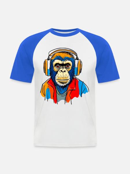 Monkey with headphones - Men's Baseball T-Shirt - white/royal blue