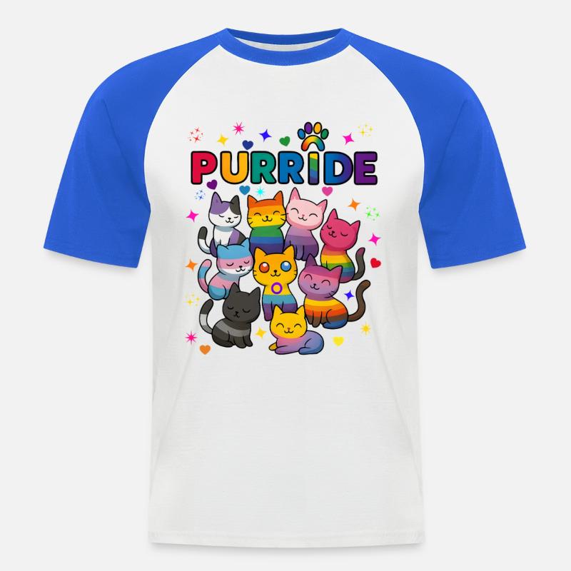 Purride Chats LGBT - T-shirt baseball manches courtes Homme - blanc/bleu royal
