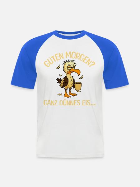 Morgenmuffel Möwe mit Kaffee - Männer Baseball-T-Shirt - Weiß/Royalblau