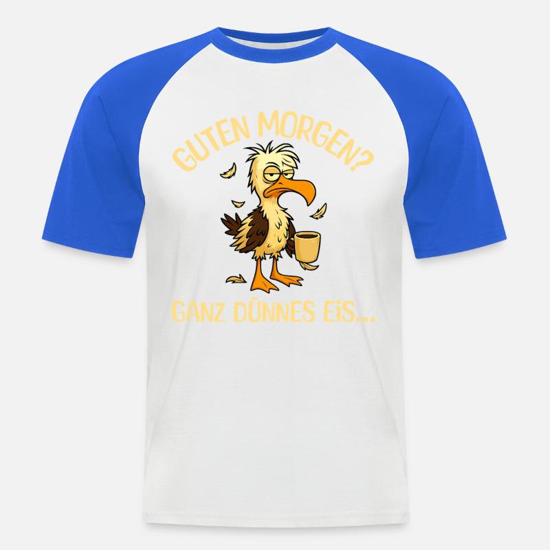 Morgenmuffel Möwe mit Kaffee - Männer Baseball-T-Shirt - Weiß/Royalblau
