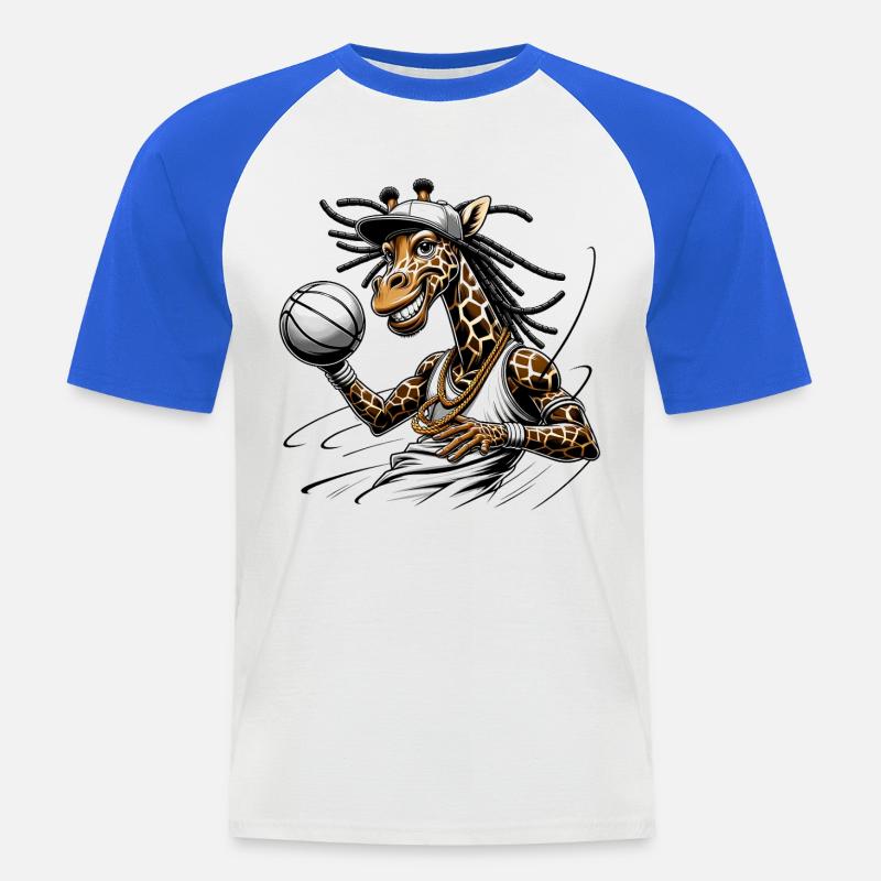 Hipster Giraffe with Microphone and Dreadlocks - Men's Baseball T-Shirt - white/royal blue