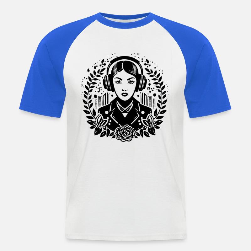 Träumerin Traum Gedanke – Frau, Kopfhörer, Blick - Männer Baseball-T-Shirt - Weiß/Royalblau
