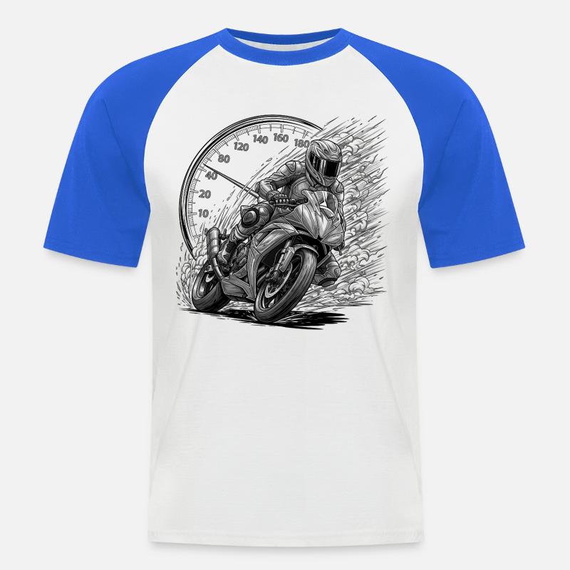 Biker, der von Geschwindigkeit angetrieben wird - Männer Baseball-T-Shirt - Weiß/Royalblau
