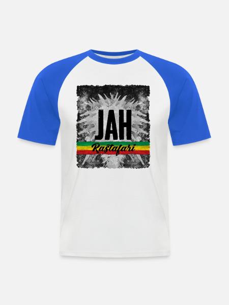 JAH Rastafari Symbol mit Farbband - Männer Baseball-T-Shirt - Weiß/Royalblau