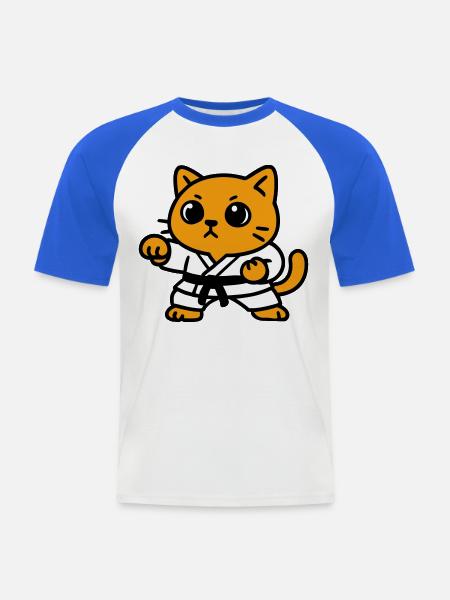 Cat fighter in karate suit - Men's Baseball T-Shirt - white/royal blue