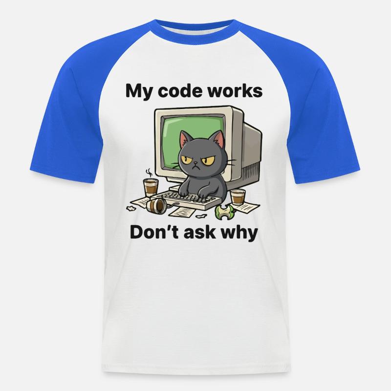 Mein Code funktioniert Frag nicht warum - Männer Baseball-T-Shirt - Weiß/Royalblau