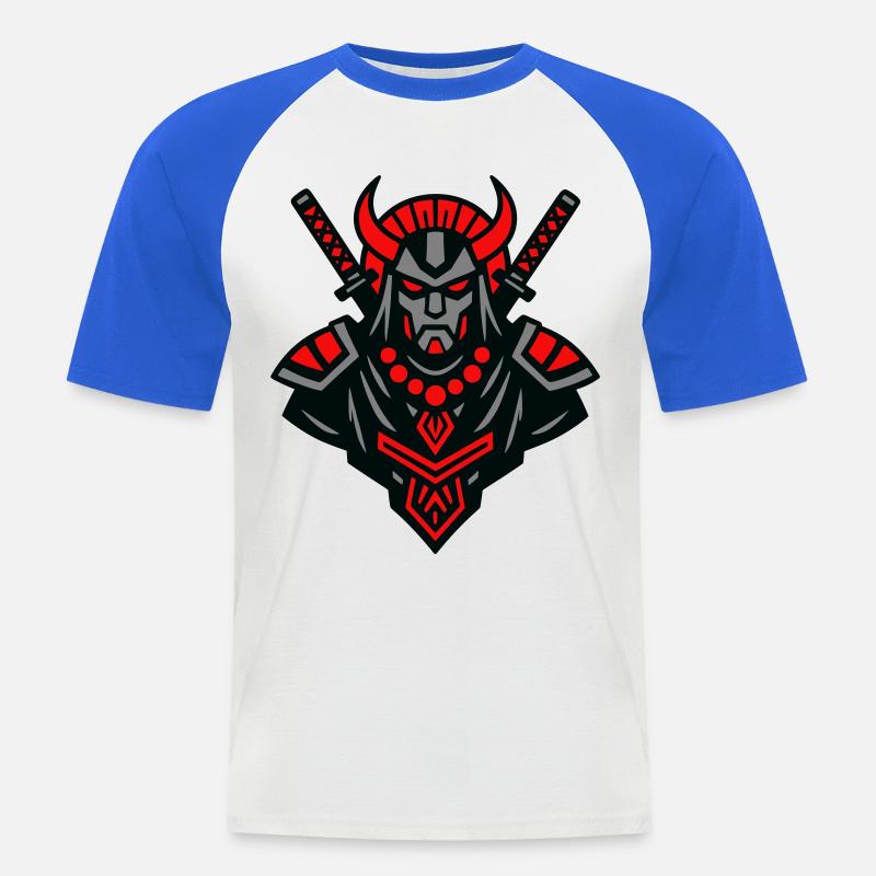 Samurai Devil Warrior - Männer Baseball-T-Shirt - Weiß/Royalblau