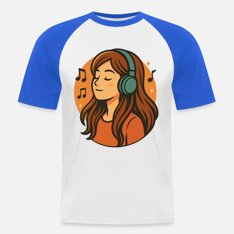 Mädchen hört entspannte Musik mit Kopfhörern - Männer Baseball-T-Shirt - Weiß/Royalblau
