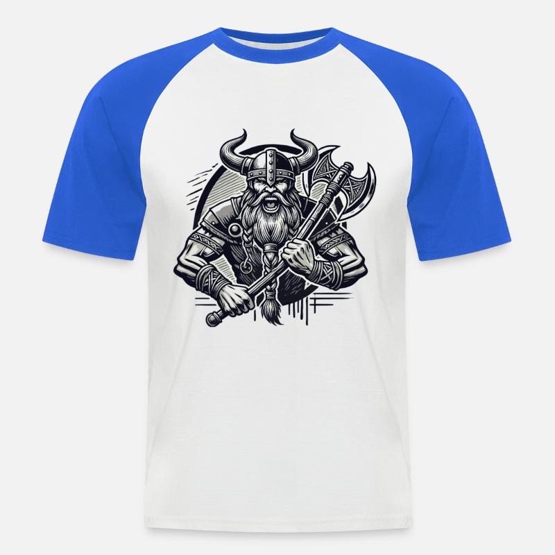 Krieger mit Axt und Hornhelm - Männer Baseball-T-Shirt - Weiß/Royalblau