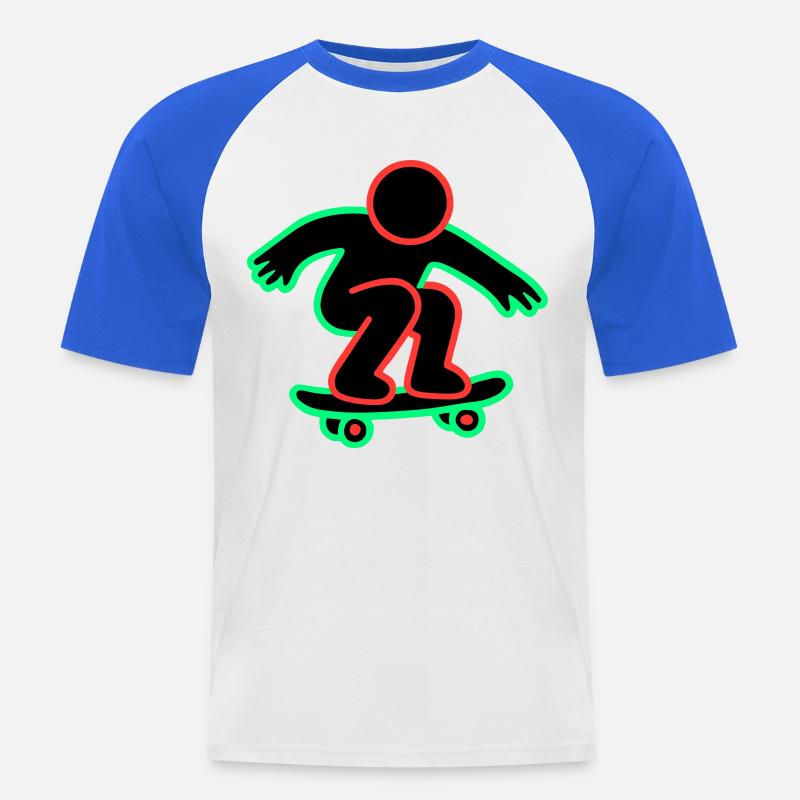 Neon Skateboarder Linienkunst - Männer Baseball-T-Shirt - Weiß/Royalblau