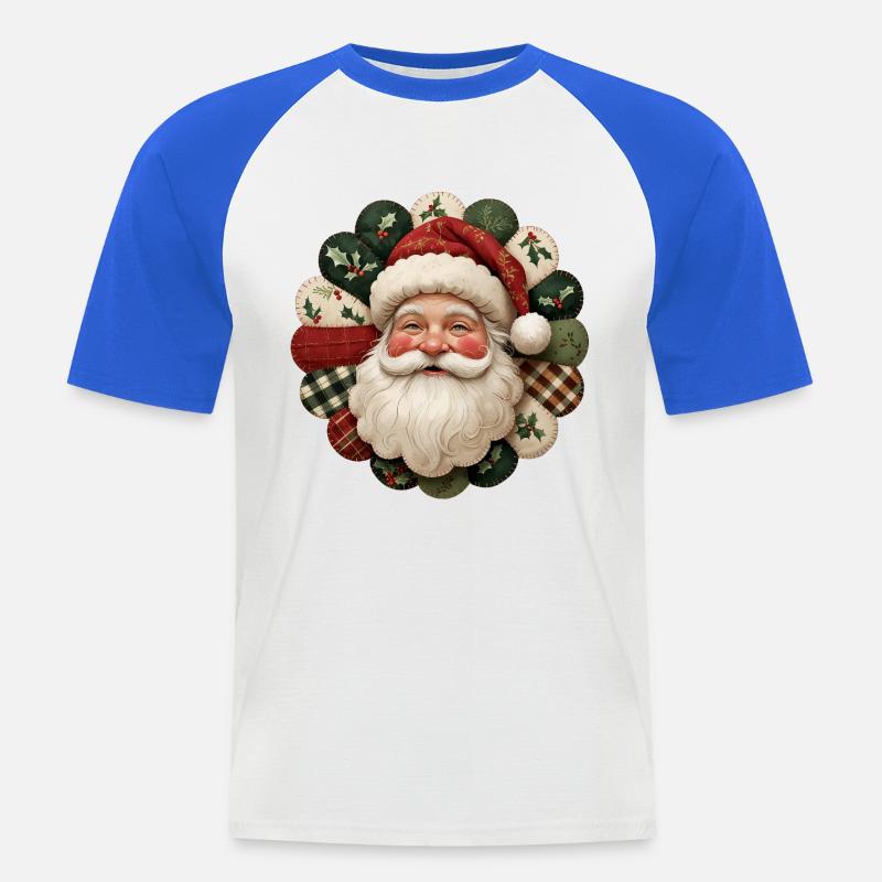Patchwork Weihnachtsmann Motiv - Männer Baseball-T-Shirt - Weiß/Royalblau