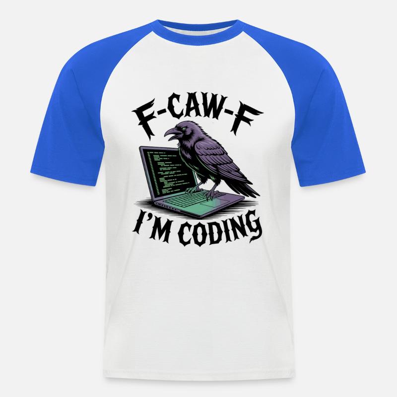 RabenCoder: Code Raven on the laptop - Men's Baseball T-Shirt - white/royal blue