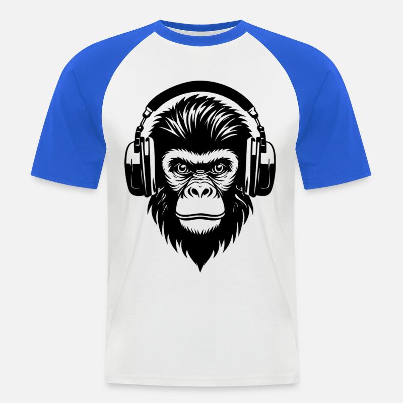 Comic-Affe mit Strähnen und Kopfhörern Shirt - Männer Baseball-T-Shirt - Weiß/Royalblau