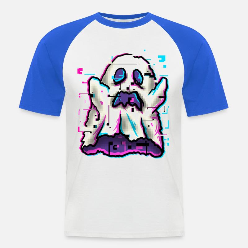 spöke glitch - Kortärmad basebolltröja herr - vit/kungsblå
