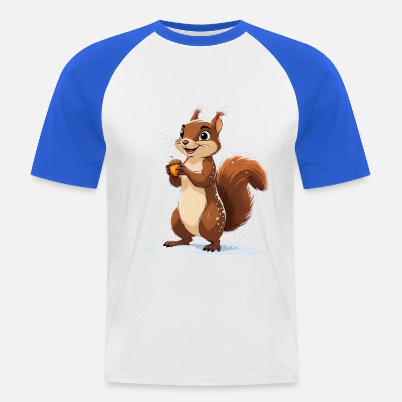 Winterliches Eichhörnchen mit Eichel - Männer Baseball-T-Shirt - Weiß/Royalblau