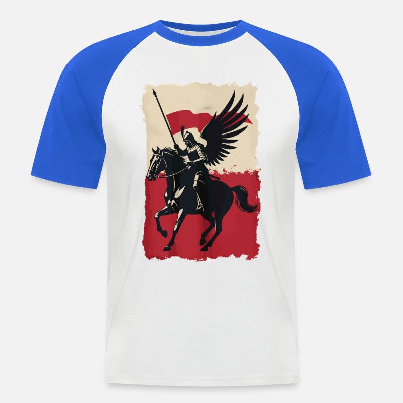 Polnischer Husar mit Flaggendesign - Männer Baseball-T-Shirt - Weiß/Royalblau