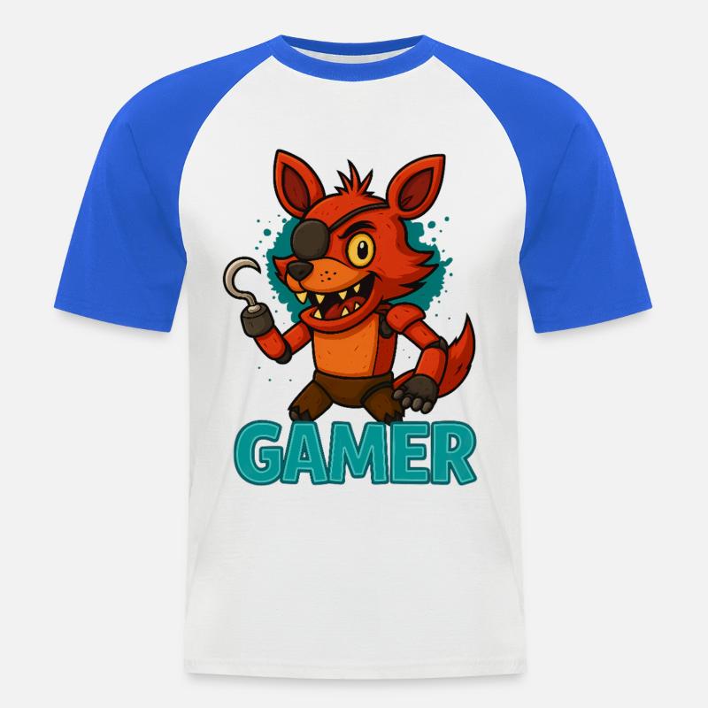 Pirat räv Gamer - Kortärmad basebolltröja herr - vit/kungsblå