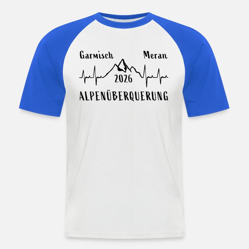 ALPENÜBERQUERUNG 2026 Oberstdorf Meran - Männer Baseball-T-Shirt - Weiß/Royalblau