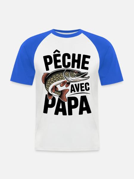 Stilisierter Hecht Pfirsich mit Papa - Männer Baseball-T-Shirt - Weiß/Royalblau