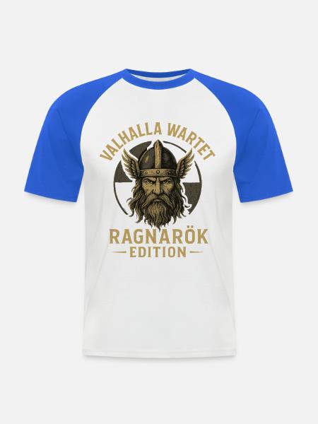 Valhalla Wartet Ragnarök Edition Wikinger Krieger - Männer Baseball-T-Shirt - Weiß/Royalblau