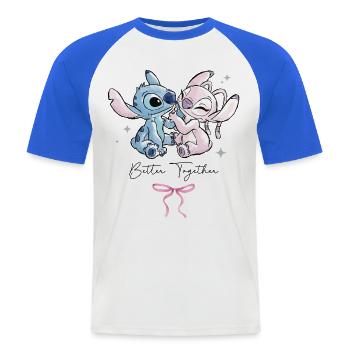 Lilo & Stitch Angel & Stitch Better Together  - Männer Baseball-T-Shirt - Weiß/Royalblau - Vorne