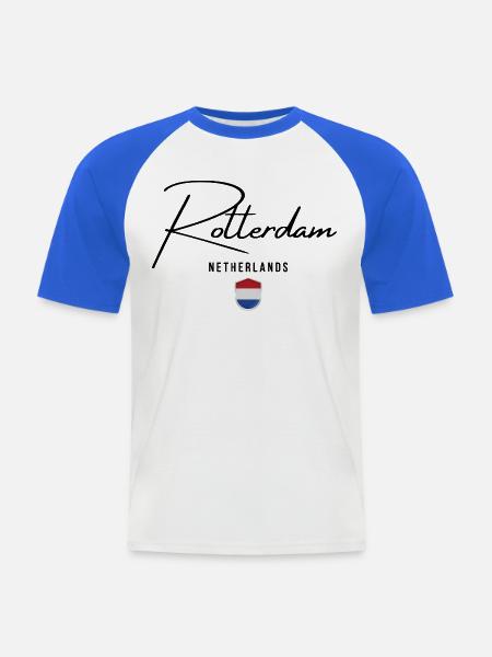 Rotterdam Pays-Bas, j’adore Rotterdam - T-shirt baseball manches courtes Homme - blanc/bleu royal