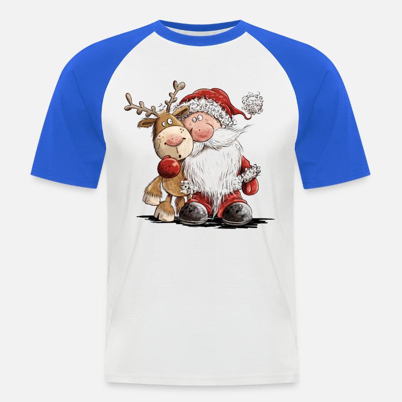 Buffo Babbo Natale e le sue renne - Maglia da baseball a manica corta da uomo - bianco/blu royal