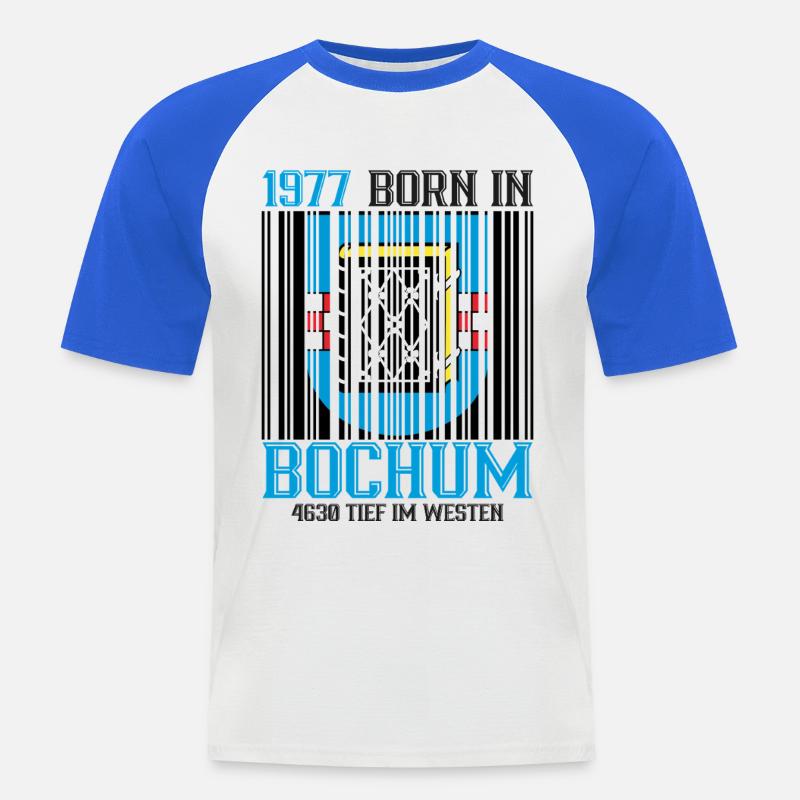 1977 Bochum Shield Barcode - Männer Baseball-T-Shirt - Weiß/Royalblau