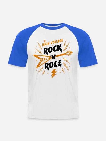 Hochspannungs-Rock'n'Roll-Gitarre - Männer Baseball-T-Shirt - Weiß/Royalblau