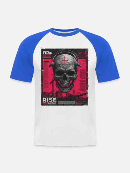 Schädel mit Kreuz im Urban-Poster - Männer Baseball-T-Shirt - Weiß/Royalblau