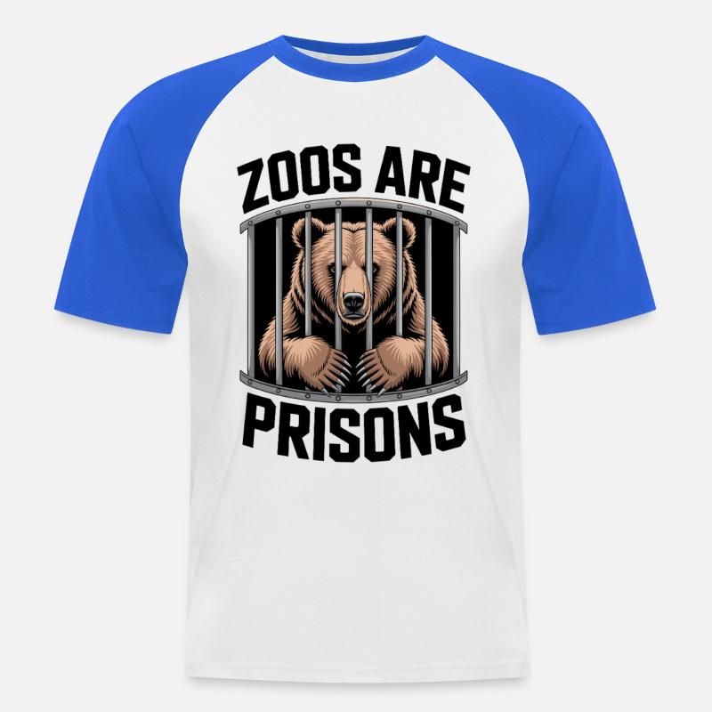 Bär hinter Gittern Motiv - Männer Baseball-T-Shirt - Weiß/Royalblau