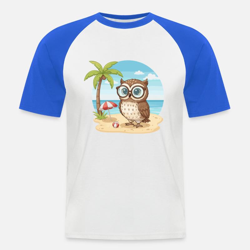 Süße Eule mit Brille Strandsommerferien - Männer Baseball-T-Shirt - Weiß/Royalblau