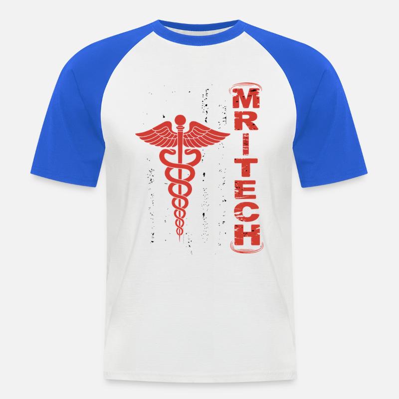 Rote MedTech Caduceus Flagge - Männer Baseball-T-Shirt - Weiß/Royalblau