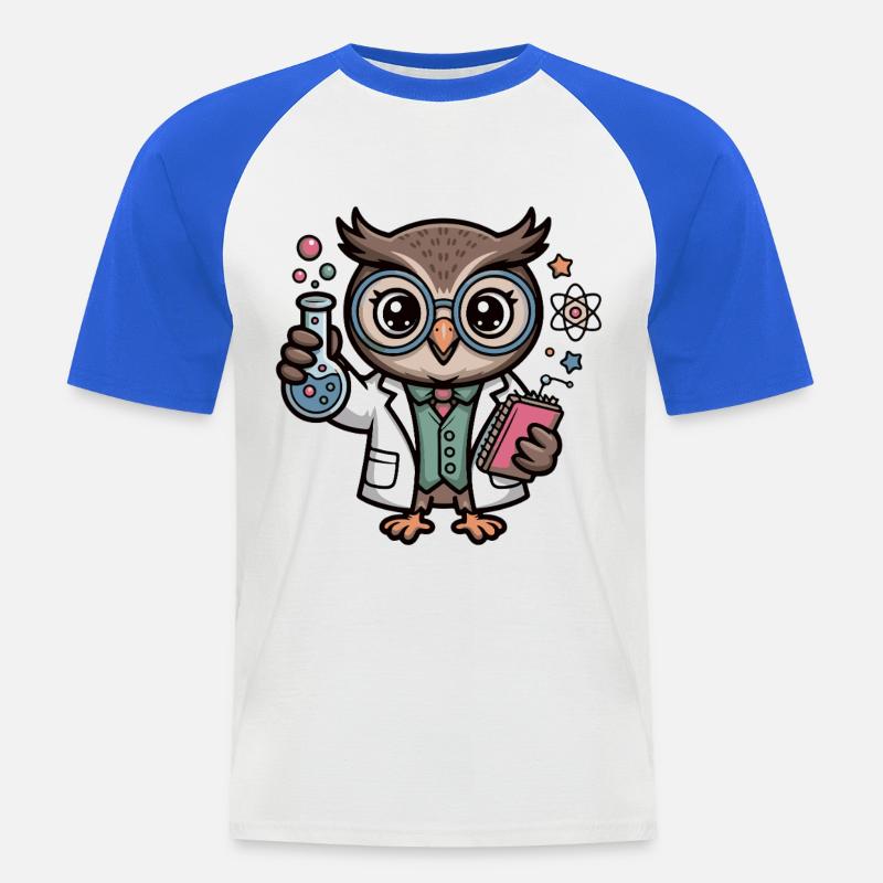 Labor-Eule als Wissenschaftler-Comic - Männer Baseball-T-Shirt - Weiß/Royalblau