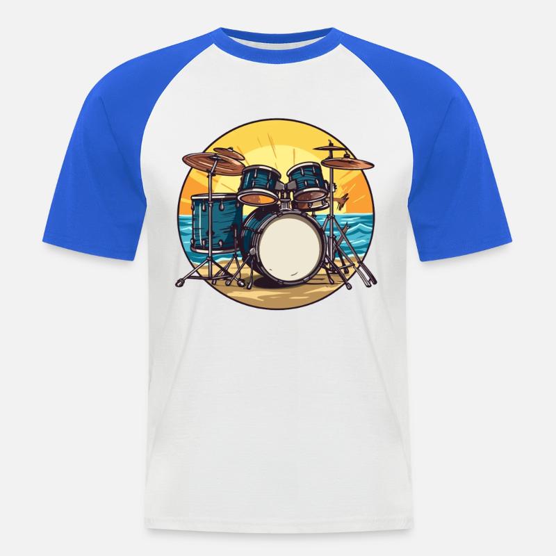 Drumset am Strand Schlagzeug Drummer  - Männer Baseball-T-Shirt - Weiß/Royalblau