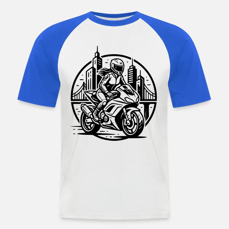 Biker, der auf ein Abenteuer geht - Männer Baseball-T-Shirt - Weiß/Royalblau