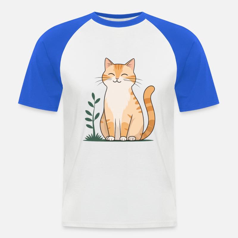 Glada orange katt i grönt - Kortärmad basebolltröja herr - vit/kungsblå