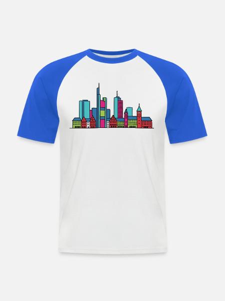 Frankfurter Stadtsilhouette Mainhattan Linienkunst - Männer Baseball-T-Shirt - Weiß/Royalblau