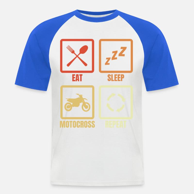 Ät sov motocross-upprepning - Kortärmad basebolltröja herr - vit/kungsblå