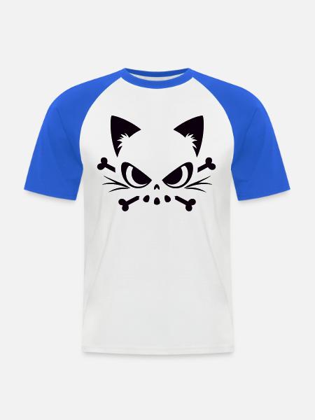 Cats Skull | Minimal Skull & Bones motif - Men's Baseball T-Shirt - white/royal blue