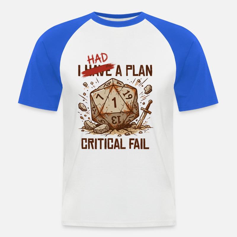 Échec critique – J’avais un plan cube - T-shirt baseball manches courtes Homme - blanc/bleu royal