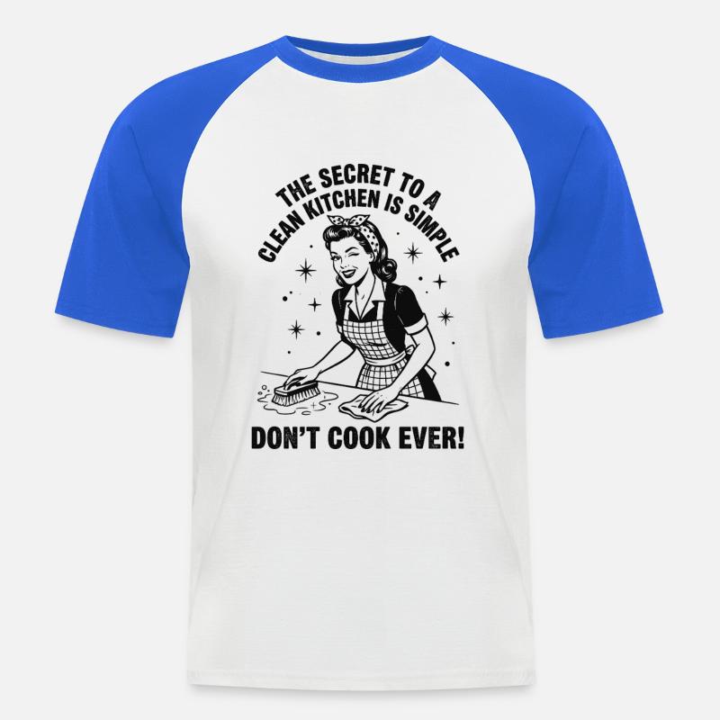 Putz-Hack: Das Geheimnis sauberer Küchen - Männer Baseball-T-Shirt - Weiß/Royalblau