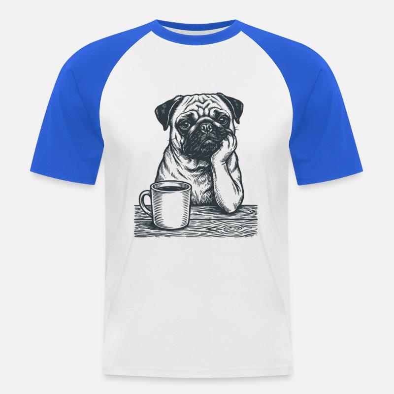 Echter Mops Kaffee Morgenmuffel Look - Männer Baseball-T-Shirt - Weiß/Royalblau