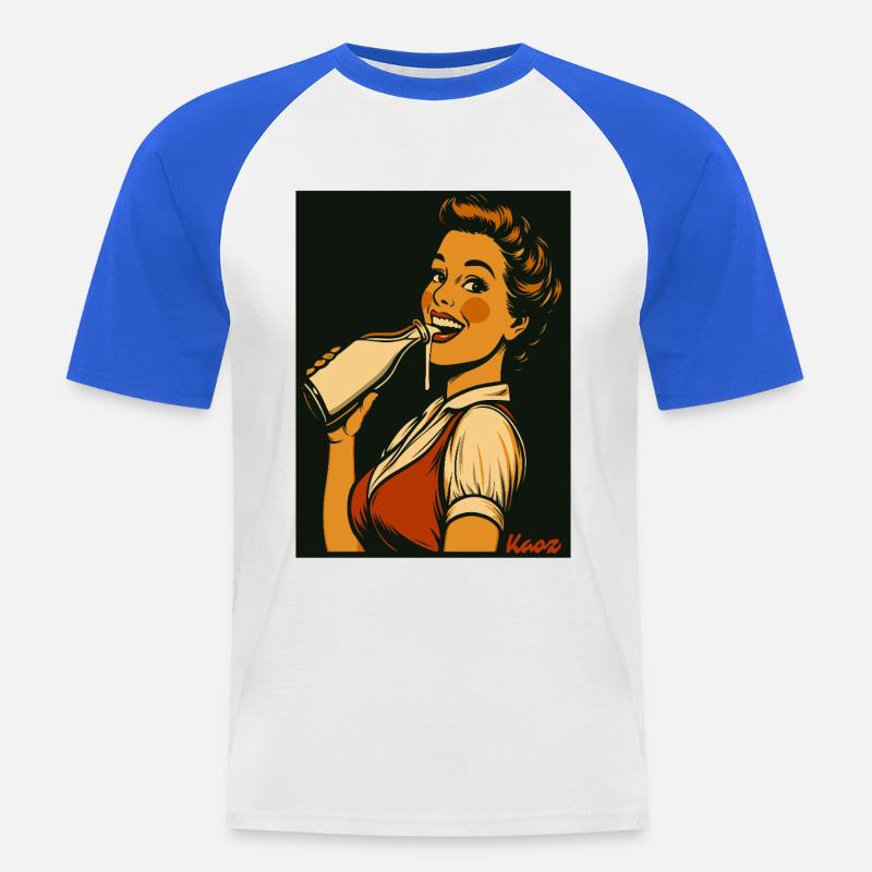 Retro Dame mit Milch Getränk - Männer Baseball-T-Shirt - Weiß/Royalblau